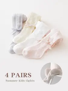 4 Pieces Girls' Kids' Lightweight Tights - Solid Color Mesh, Anti-Mosquito, Elastic for Dance, Play & School