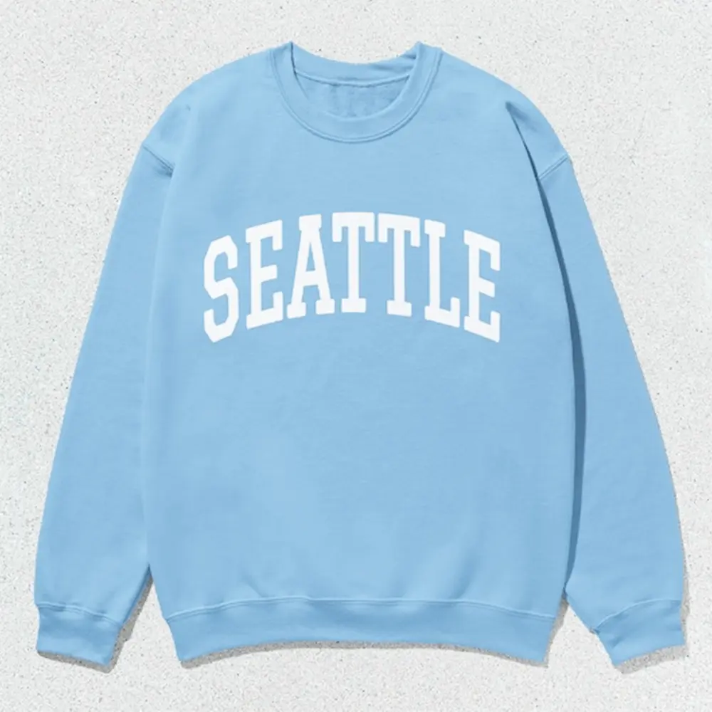 Seattle Collegiate Sweatshirt, Seattle Crewneck, Unisex Seattle Washington Sweater, PNW Gift, Green City Pullover, Aesthetic Travel Sweatshirt