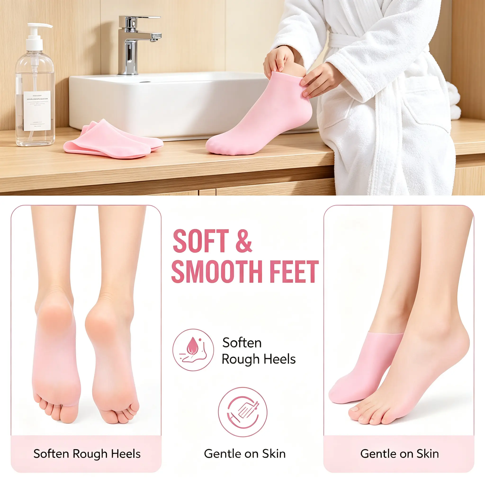Silicone Foot Moisture Locking Socks Reusable Home Spa Foot Socks Gel Foot Care Socks for Dry Skin, Washable Silicone Foot Mask Socks Pedicure Silicone Foot Covers, Overnight Foot Spa Gel Socks Hydrating Gel Foot Spa Socks