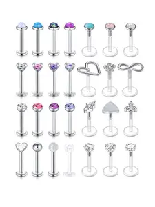 Rhinestone Decorated Body Jewelry, Heart & Star Design Lip Studs, Side Labret Jewelry, Fashion Jewelry for Party, Cubic Zirconia Daily Clothing Decor, Trendy Cool Female Accessories for Birthday Gift