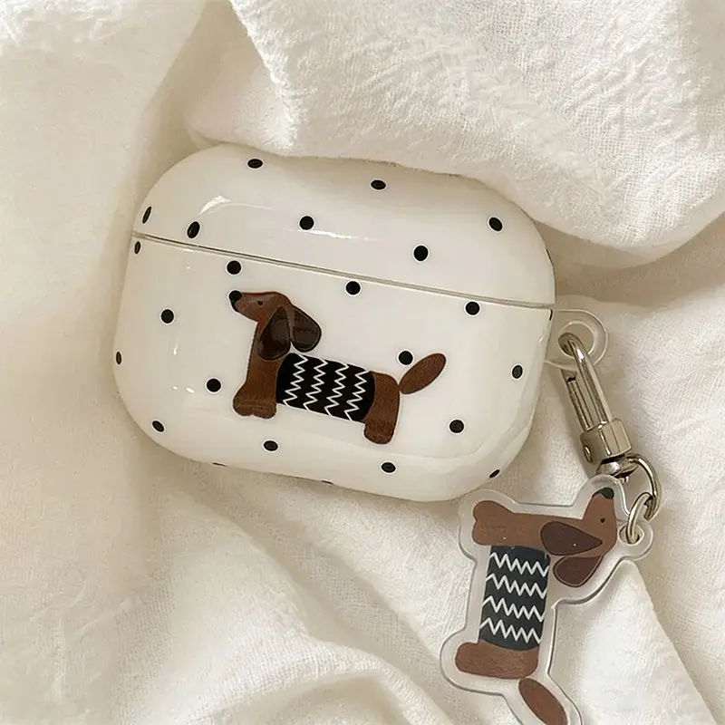 Cute Polka Dot Sausage Dog Case for AirPods 1 2 3 4 Pro Pro2 Pro3, Compatible, Creative Protective Cover, Stylish Earphone Shell, Protection Headphones, Creative Design, Headset, Audio, Headphone Accessories