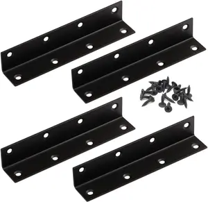 4PCS Corner Brace Angle Bracket, Stainless L Bracket, 5.5'' x 1'' M, Thickness 2mm, Wood Shelf, Furniture, Cabinet Corner With Screws (Black)