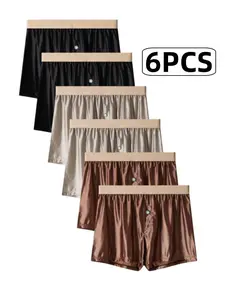 6-Pack Men's Satin Boxer Briefs - Ice Silk Cooling & Breathable, Skin-Friendly Long Leg Underwear, Relaxed Loose Fit for All-Day Comfort
