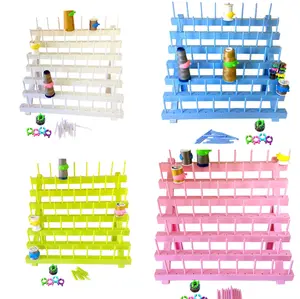 Thread Rack Holder Spool Holder, Foldable Stand (40.5x40cm) Plastic Case, Removable 70 Pins for Thread Cone and Embroidery Spools Storage Organizer