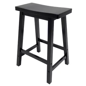 Wood Backless Counter Height Stool with Saddle-Style Seat, Black or Natural，Footrest Dining Room Kitchen Island stools (Black)