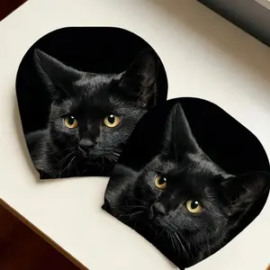 2pcs 11x10.2 inch Black Cat Pattern Car headrest covers, Auto accessories, Universal, easy to install, durable car interior seat accessories, suitable for daily commutes and travel, ideal gifts for car enthusiasts, 3.24CYJ-2