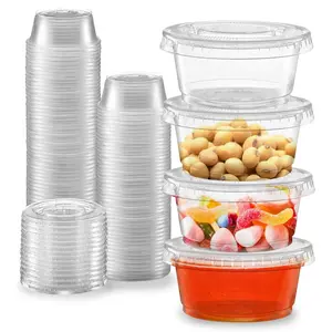 100 Sets - 2 oz Disposable Plastic Jello Shot Cups with Lids - Stackable Souffle Cups for Condiments, Salad Dressing, Dipping Sauce, Portion Control, Meal Prep, and Party Prep