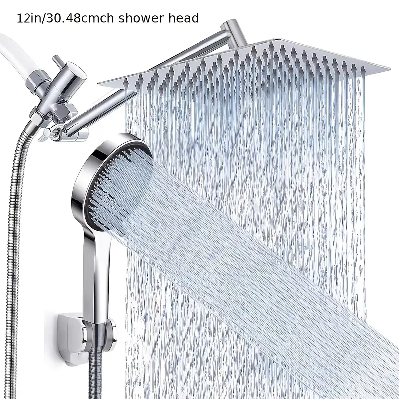 Shower Head, High Pressure Rainfall/Handheld Shower Combo With 11'' Extension Arm, 9 Settings, Anti-Leak Shower Head With Holder, Height/Angle Adjustable, Chrome, Matte Black