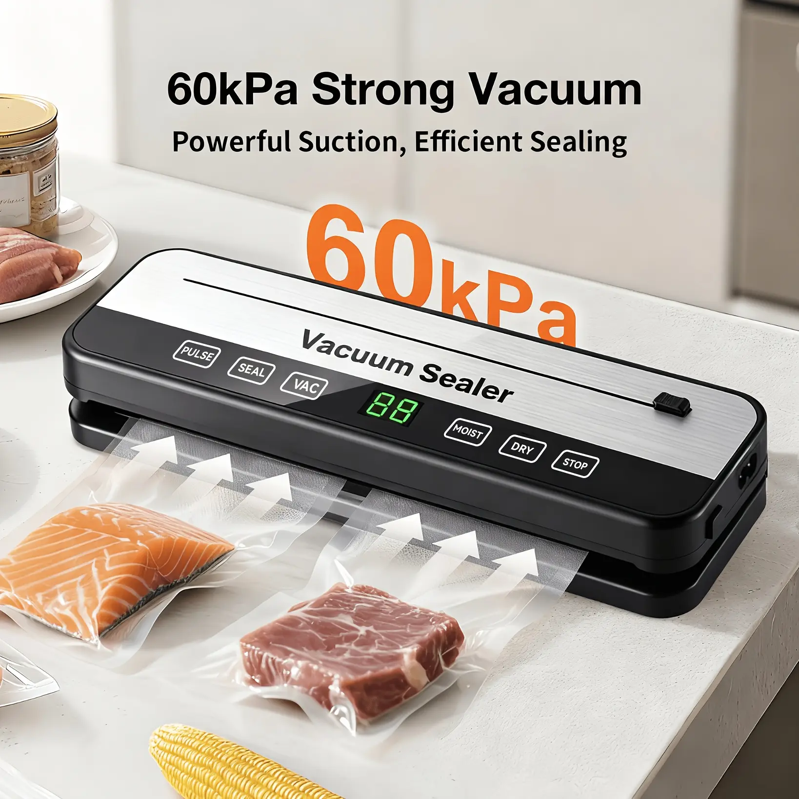 60000 PA Commercial Vacuum Sealer Meal System with 10 Free Packaging Bags, Drying/Wetting Mode, 6-In-1 Sealer for Storage And Sous Vide, Automatic Sealer, Modern Vacuum Sealer, Holiday Gifts That Make Housework Easier