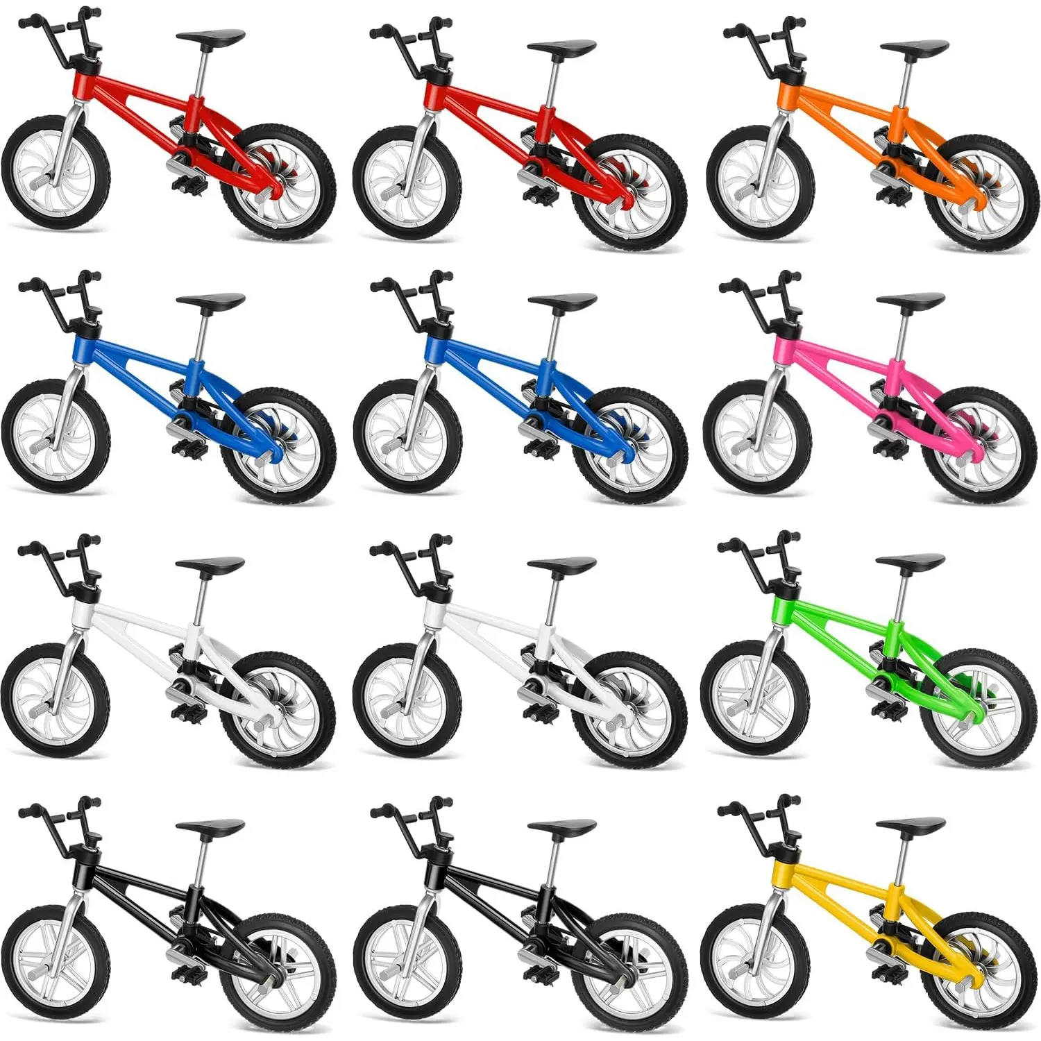 12 Pieces Mini Finger Bikes Mini BMX Bikes Games End of the Year Student Gifts Bulk Miniature Bicycle Toys for Kids Adults Birthday Party Gifts(Cute Color)