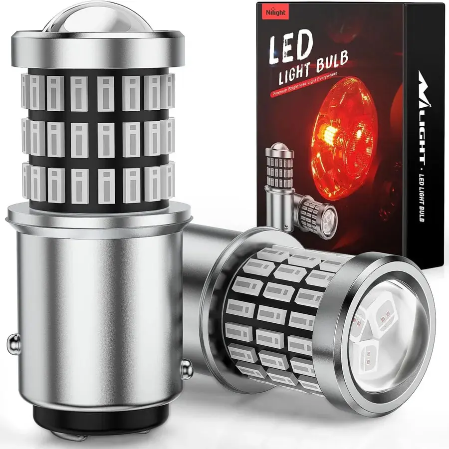 Nilight BAY15D LED Car Light Bulbs (Pair) - Car Accessories, 57LED Super Bright LED Headlight Bulbs, Durable, Multiple Lighting Modes, Compatible with 1157,2057,2357,7528 Red Bulbs