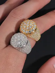 1 Piece Floral Design Full Diamond Ring, 18k Men's Band, Hip Hop Style Micro Set Zircon Ring