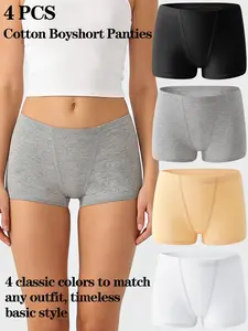 Women's Cotton Briefs Panties Set of Four, Anti-Slip Safety Pants, Daily Essential Underwear, Basic, Minimalist, S-Xxl Sizes, Casual Fitted Design, All Seasons, Everyday Wear Panties
