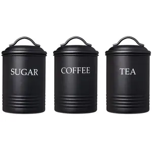 Steelware Central Kitchen Canister Set of 3 Sugar Coffee Tea, Matte Black Containers Gift Containers Gift