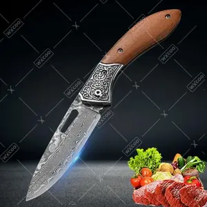 Folding Knife The Wood Handle Pure Manual Damascus Steel Blade Outdoor Camping Pocket Knife