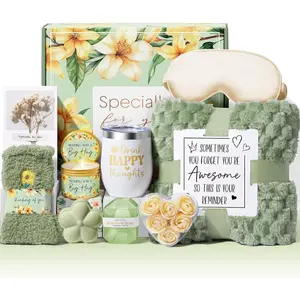 Day for Self Care Gift, Vanilla Relaxing Spa Gift Basket Bath Set Get Well Soon Care Package Easter Gifts for Mom Her Sister Friend Wife Grandma w/ Blanket