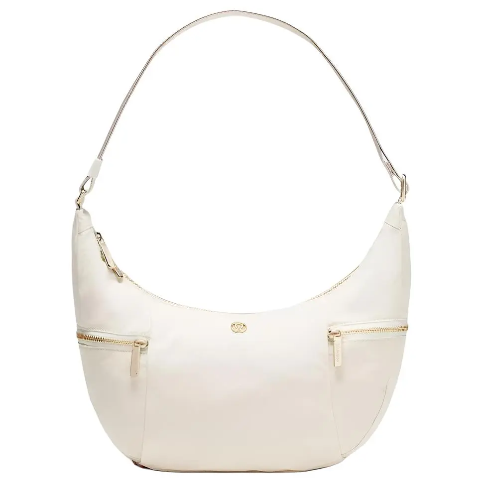 Women's Lululemon Slouchy Sling Handbag Sling Bag - 6L Nylon Crossbody Bag with Gold Buckle, Adjustable Strap Purse (White)