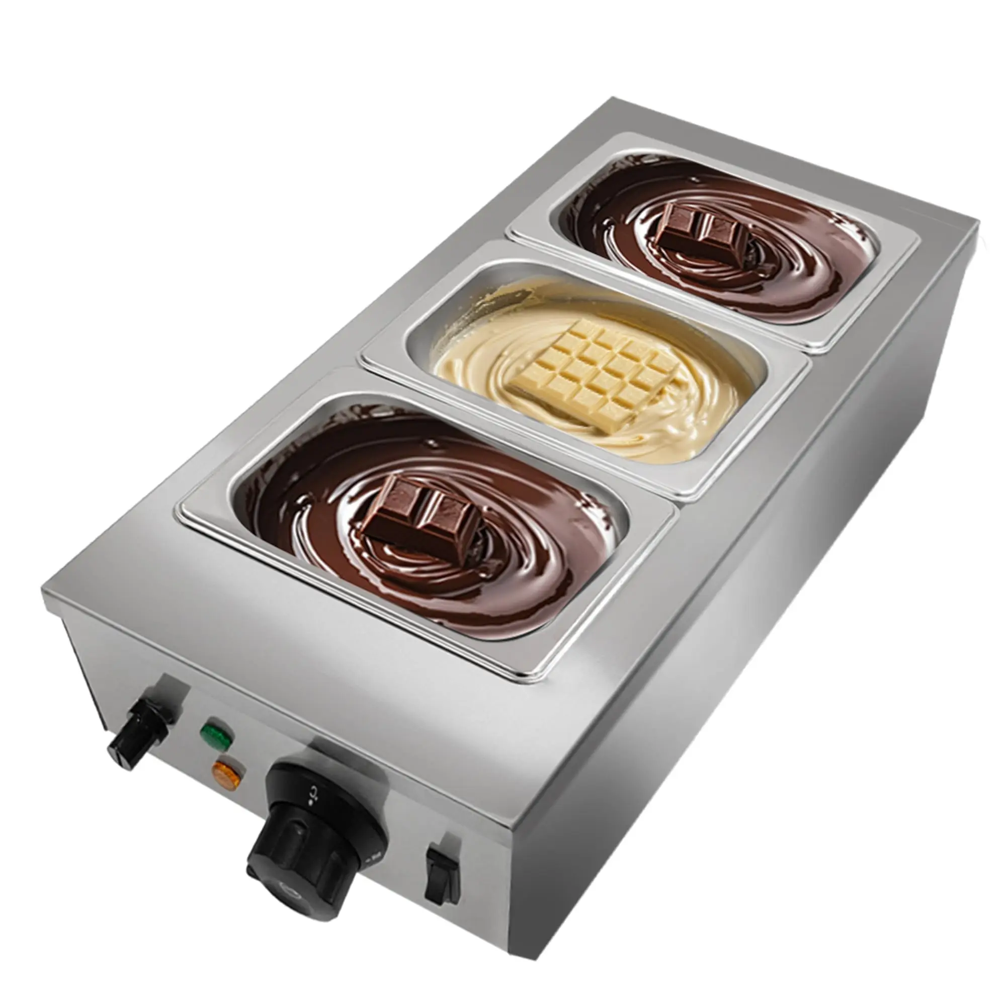 3 Tanks Chocolate Melter, Chocolate Tempering Machine with Lid and Temperature Limiter,Electric Chocolate Melting Pot for Milk Coffee Cheese, 1200w