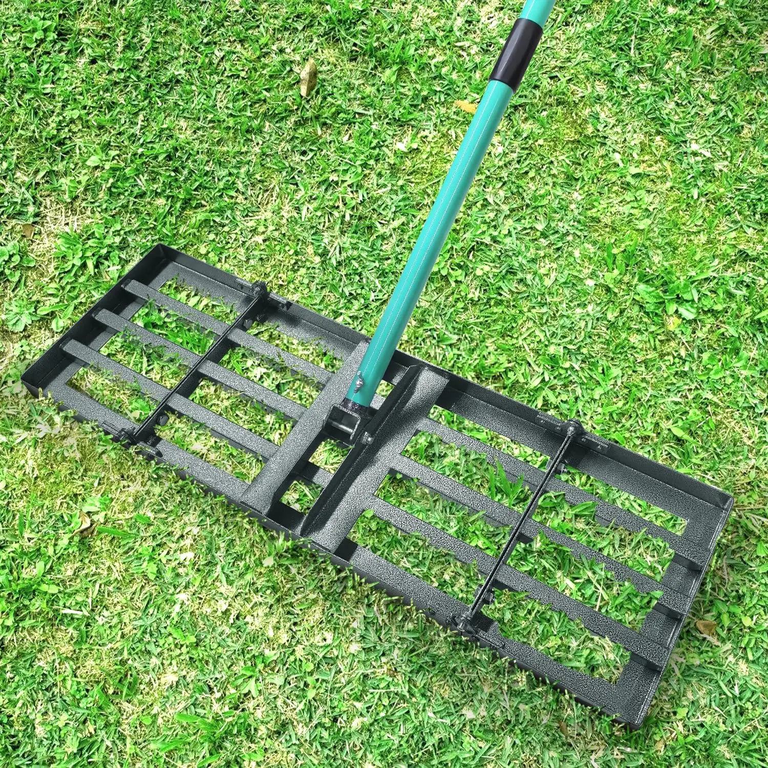 Lawn Leveling Rake 30x10 Weighted & Collapsible Plate, Heavy Duty Yard Leveler Rake with 77" Adjustable Stainless Steel Handle, Lawn Tools for Gardening, Golf Course, Farm, Pasture