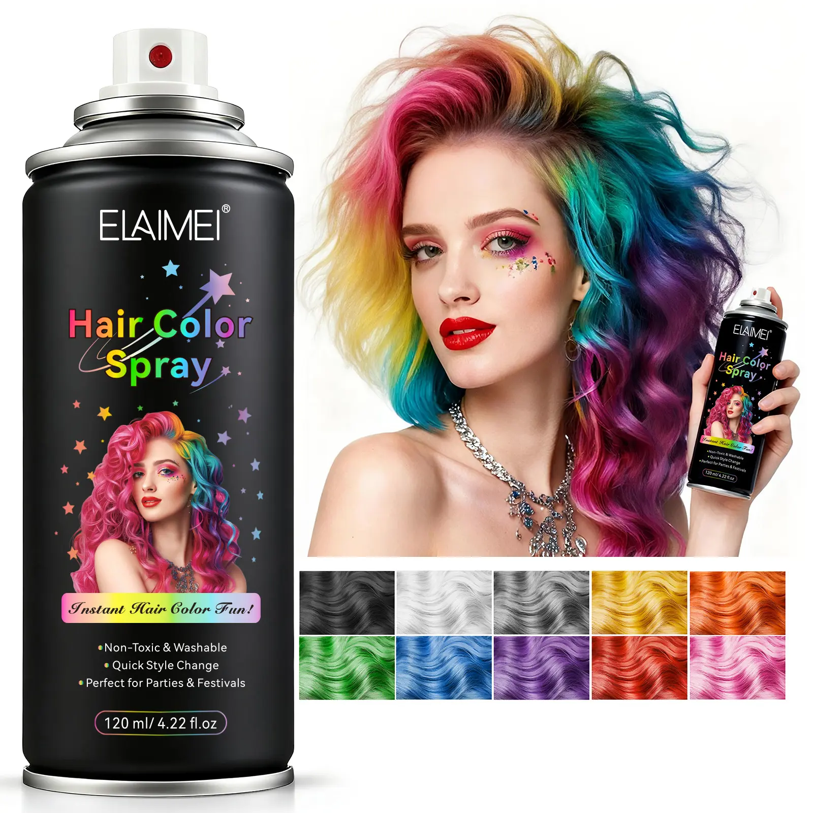 Elaimei Hair Dye Spray 120ML, Professional Hair Color & Gel, Easy to Use, Even Coloring, One-Use Hair Dye Spray, Suitable for All Hair Types, No Aerosols Used