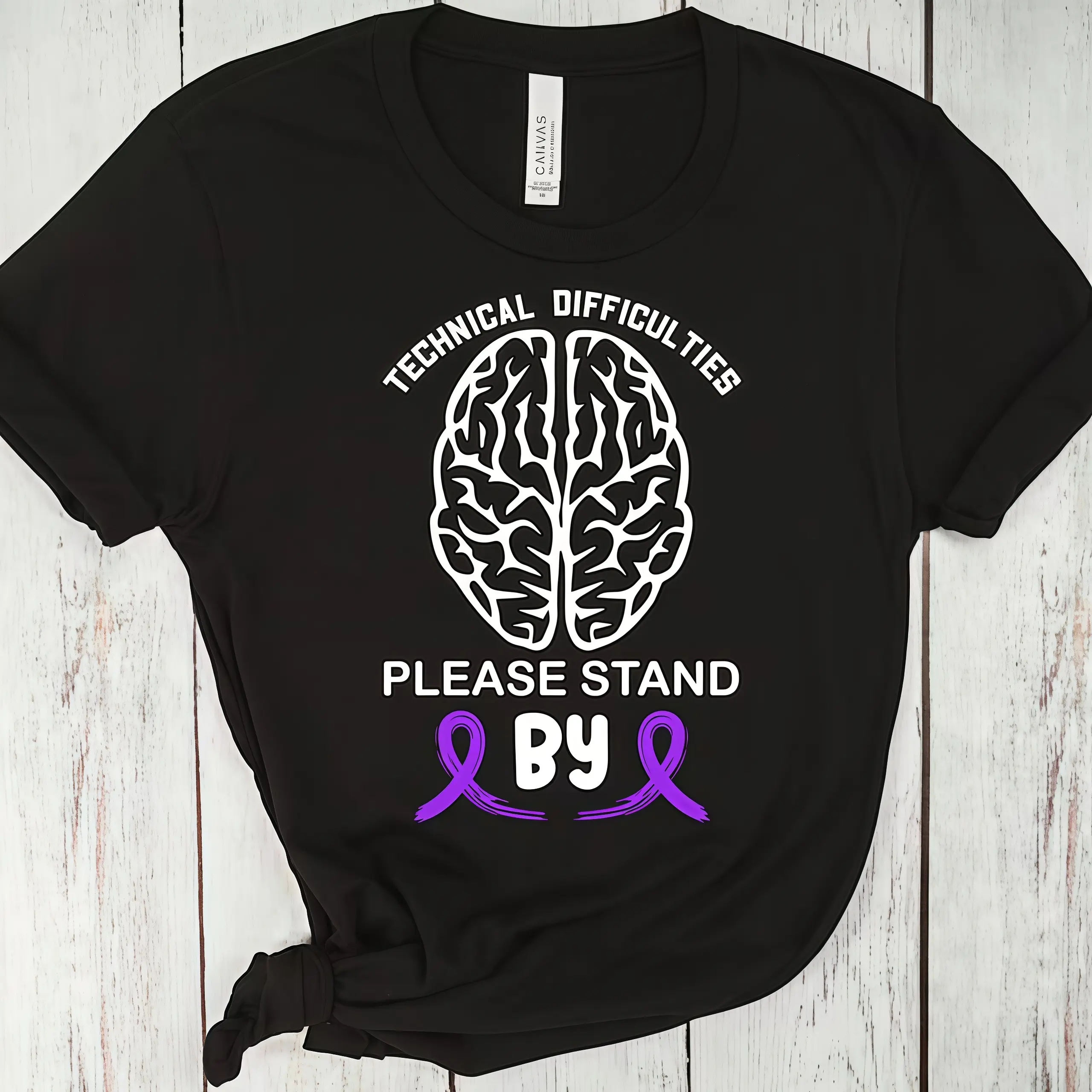 Comfort Colors Unisex Awareness T-Shirt Technical Difficulties Stand By, Purple Ribbon Epilepsy Brain Graphic Motivational Short Sleeve Cotton Shirt, Support Epilepsy Supporter Casual Top