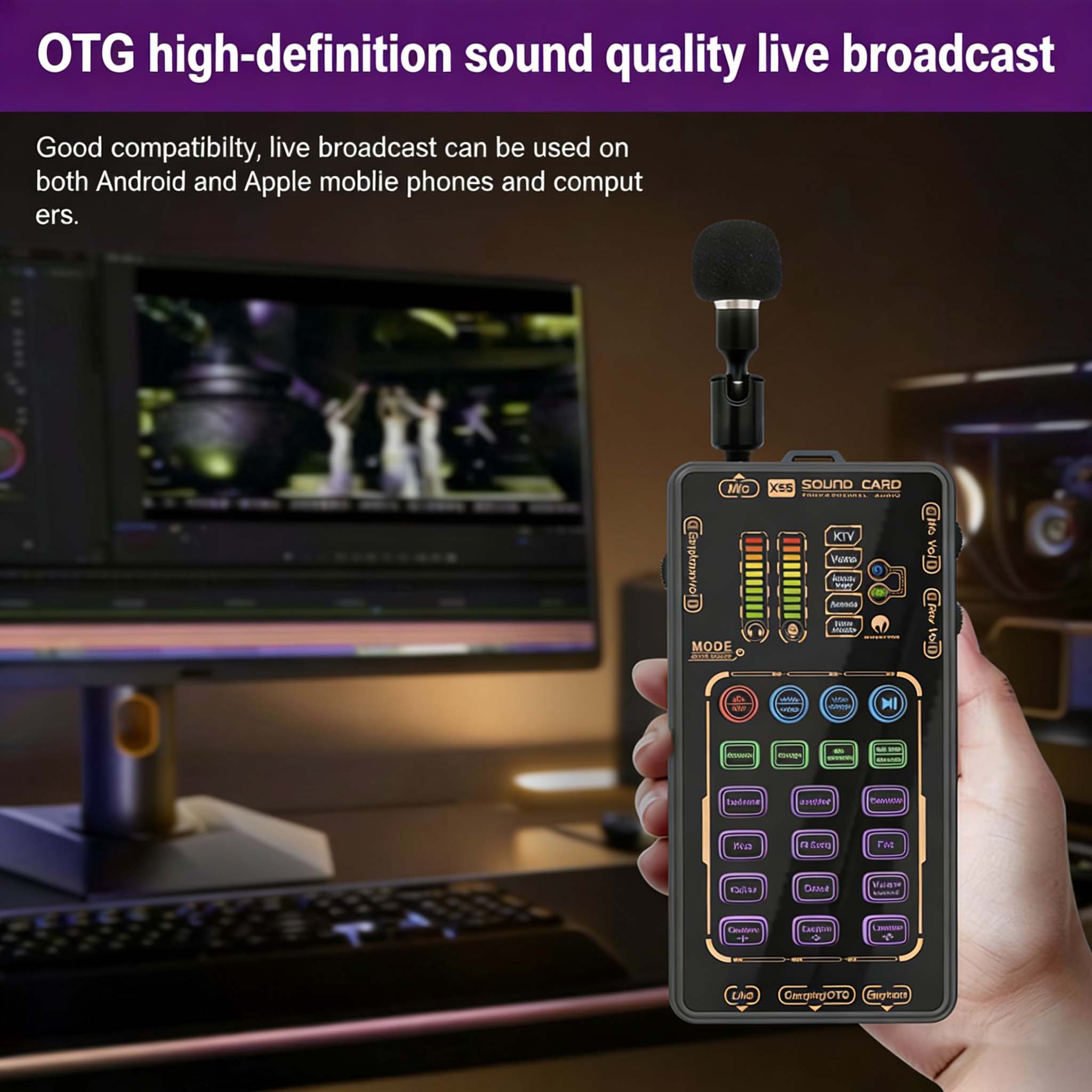 X55 Pro Compact Handheld Sound Card Kit for Podcasts Portable Audio Interface Compatible with Mobile Phones & Computers Ideal for Podcasters and Audio Enthusiasts
