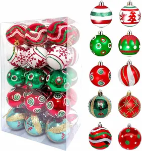 30 Pcs 2.4 Inch/60mm Christmas Ball Ornaments – Glittering Multi Color Hanging Decorations with Swirl Candy Cane & Peppermint Design. Perfect for Xmas Tree Decoration.