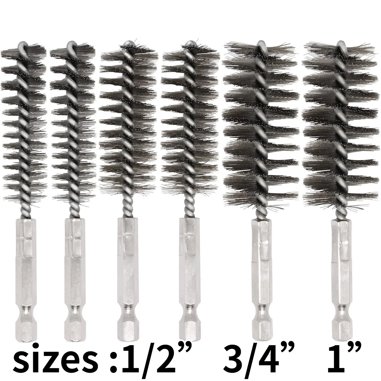 6 Pieces Stainless Steel Bore Brush Bristles Wire Brush for Power Drill Cleaning Wire with 1/4 Inch Hex Shank Handle for Power Drill Cleaning (1/2” 3/4” 1”) - Tools & Hardware., Drill Cleaning Tool For Automotive, Pipe Cleaning Brush
