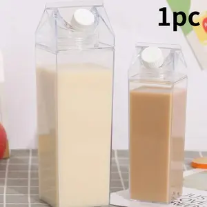 500ML/1000ML Milk Carton Water Bottle Plastic Square Milk Coffee Juice Tea Cup Transparent Milk Storage for Outdoor Sports Camping Gym