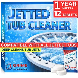 GRIME LABS Jetted Tub Cleaner Tablets – Bathtub Jet Cleaner for Whirlpool & Spa Bath Systems, Deep Cleans Tub Jets, Septic Safe, 12 Tablets