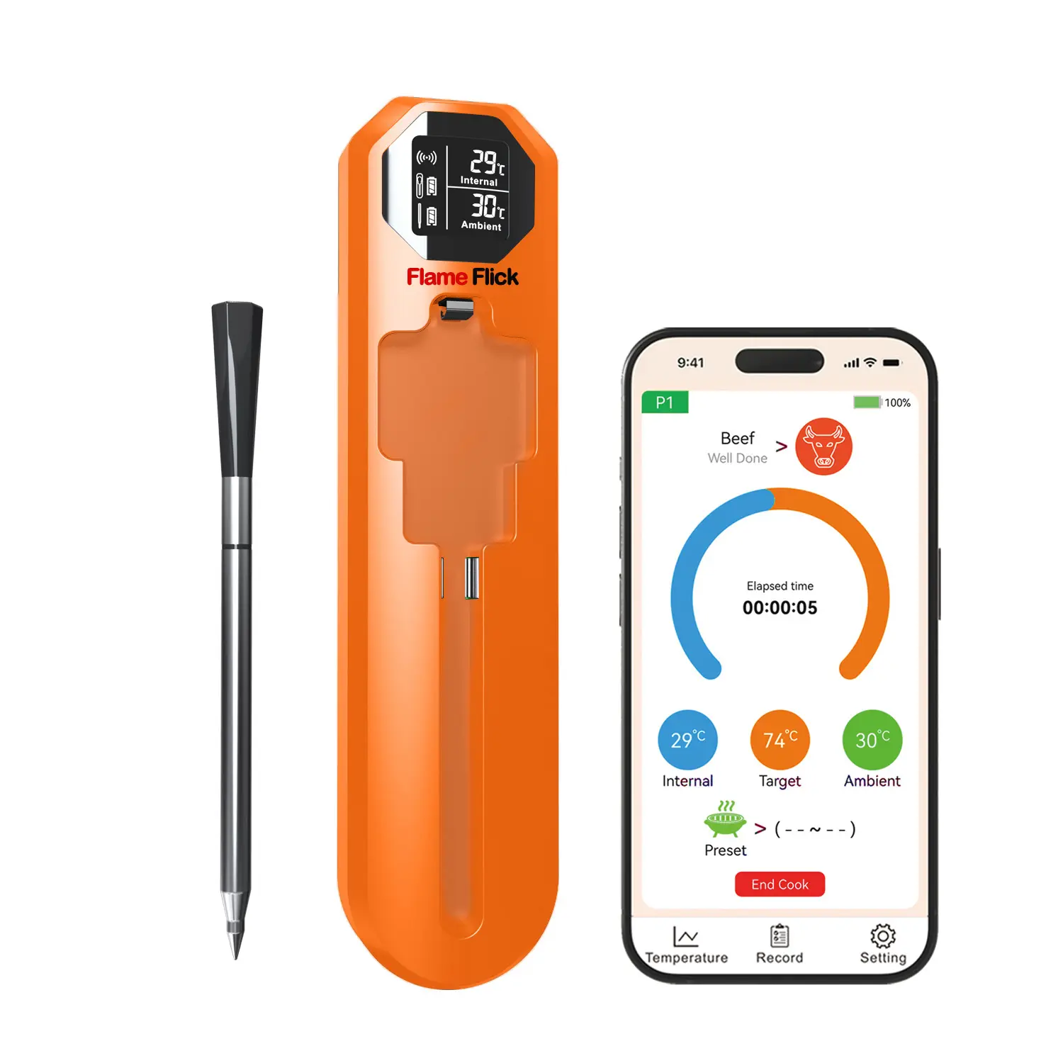 Digital Cooking Thermometer - 820ft Long Range Wireless BBQ Thermometer, IP67 Waterproof, Flame Flick, Essential Camping Outdoor Grill Gear Compatible with Rotisserie Smoker Kitchenware, Utensils
