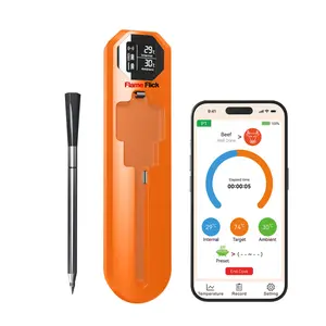 Flame Flick Long Range 820ft Wireless BBQ Thermometer IP67 Waterproof Essential Camping Outdoor Grill Gear Compatible with Rotisserie Smoker Gadgets Measuring Kitchenware
