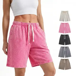 ACTCITY 1/2 Pack Vintage Acid Washed Cotton Shorts, Unisex Athletic Casual Wear with Elastic Waist, Wardrobe Essential for Men Women