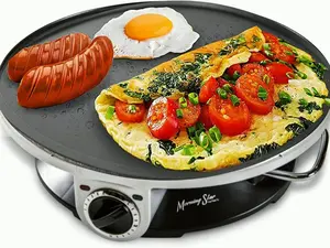 Morning Star Electric Crepe Maker Machine with 13-inch Non-stick Griddle Ideal for Pancakes, Eggs, Tortillas, & Lefse with Batter Spreader and attached Handle Crepes Maker