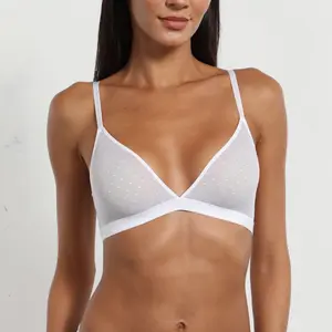 DOBREVA Women's Triangle Bralette Wireless Unlined Bra Sheer Mesh Plunge Seamless Bras Plus Size