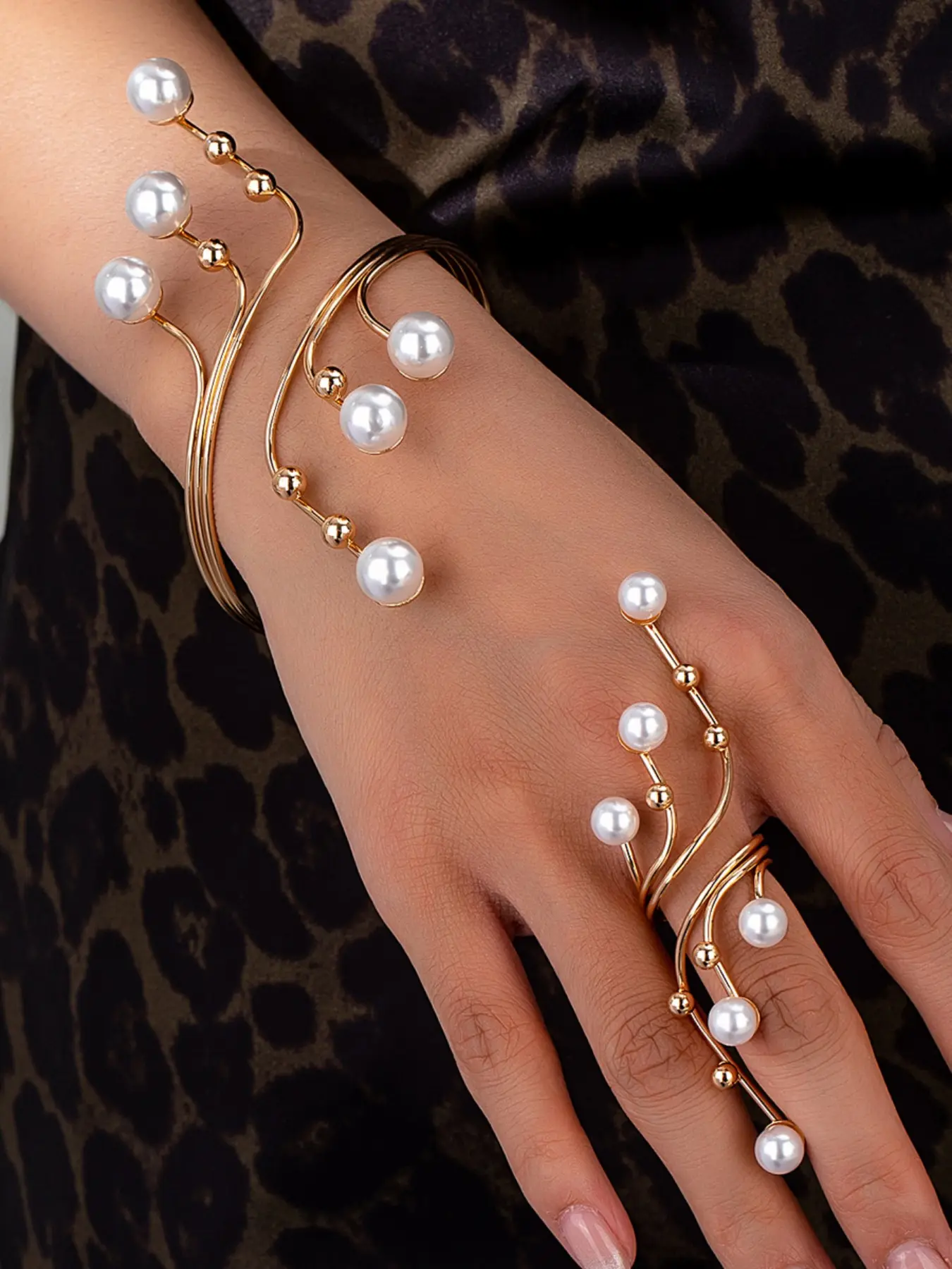 Women's Fashion Imitation Pearl Bracelet, Faux Pearl Jewelry, Trendy Statement Ring, Creative Arm Band Jewelry, Unique Accessory for Stylish