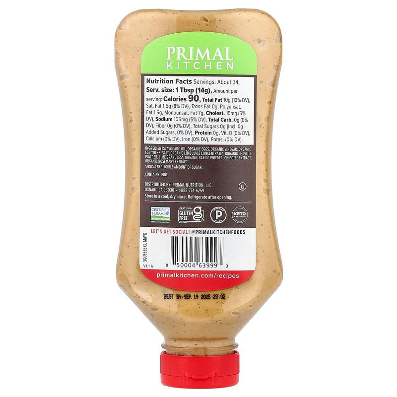 Primal Kitchen Real Mayonnaise Made With Avocado Oil, Chipotle Lime, 17 fl oz (503 ml)