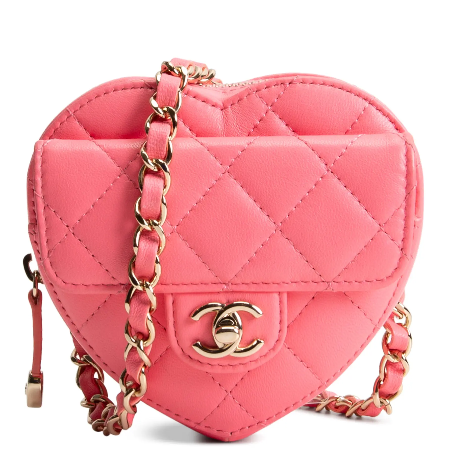 Pre-owned CHANEL Quilted Lambskin Leather Crossbody Bags CC In love Heart Bag Quilted Lambskin Pink