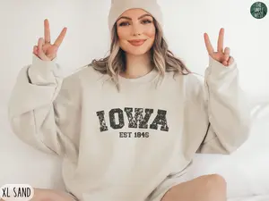 Iowa T-Shirt T-Shirt Sweatshirt, Women’s Iowa Crewneck, Home State Shirt, Moving to Iowa Gift, Iowa Travel Souvenir, Iowa Apparel