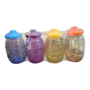 Mini Vitroleros 4/1lt Each Colorful Containers Beehive Shaped Plastic Jars Reusable Kitchen Utensils for Candy Snacks Sauces Tin Canister Fun Party Addition Canister Tin