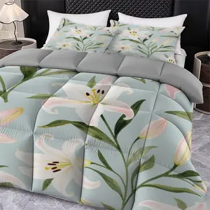 Monstera Leaf Quilt Set, 3-Piece Bedding with Pillowcases, Tropical Botanical Print, Soft Polyester Fabric, Modern Home Decor