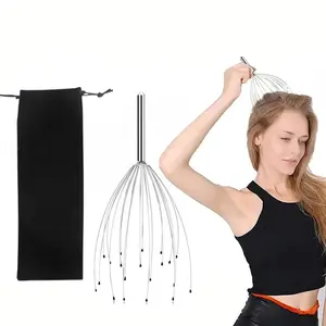 Head Massage Claw with Velvet Bag, 20-Claw Scalp Scratcher, Eight-Legged Scratchy Steel Head Claws, Hair Care Tool Relaxation