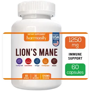 HARMONIFY Lions Mane Supplement Capsules with Turkey Tail, Reishi, Cordyceps Chaga, Maitake, Meshima Mushroom Dietary Healthcare Edible Fitness
