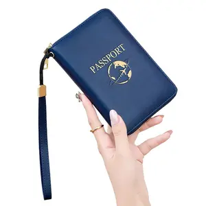 Blocking Passport Holder with Card Slots ID Window Multi Functional Large Capacity Travel Wallet with Wrist Strap Passport Cover