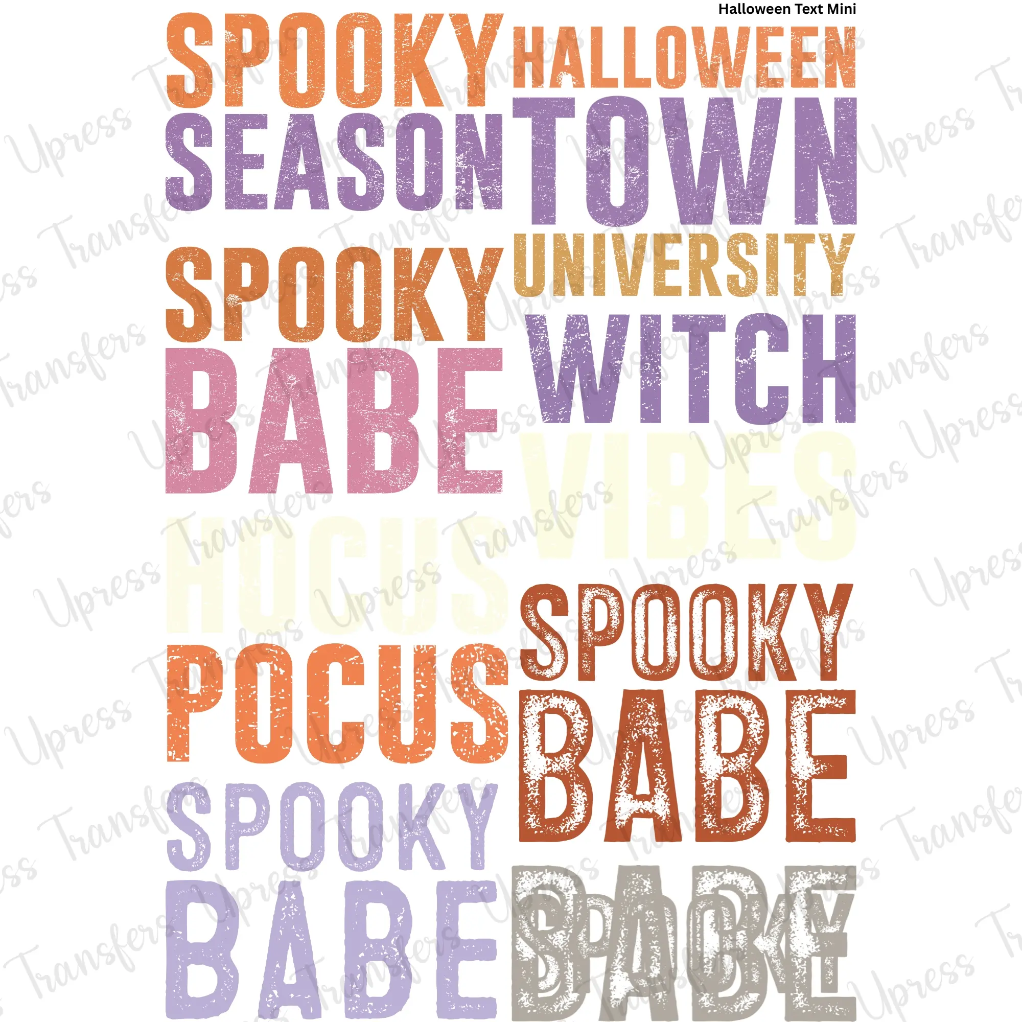 Halloween Text Mini DTF Transfer Gang Sheet 24.5" Wide x 36" Long Direct To Film Trendy Vibrant Designs for Stylish Wardrobe