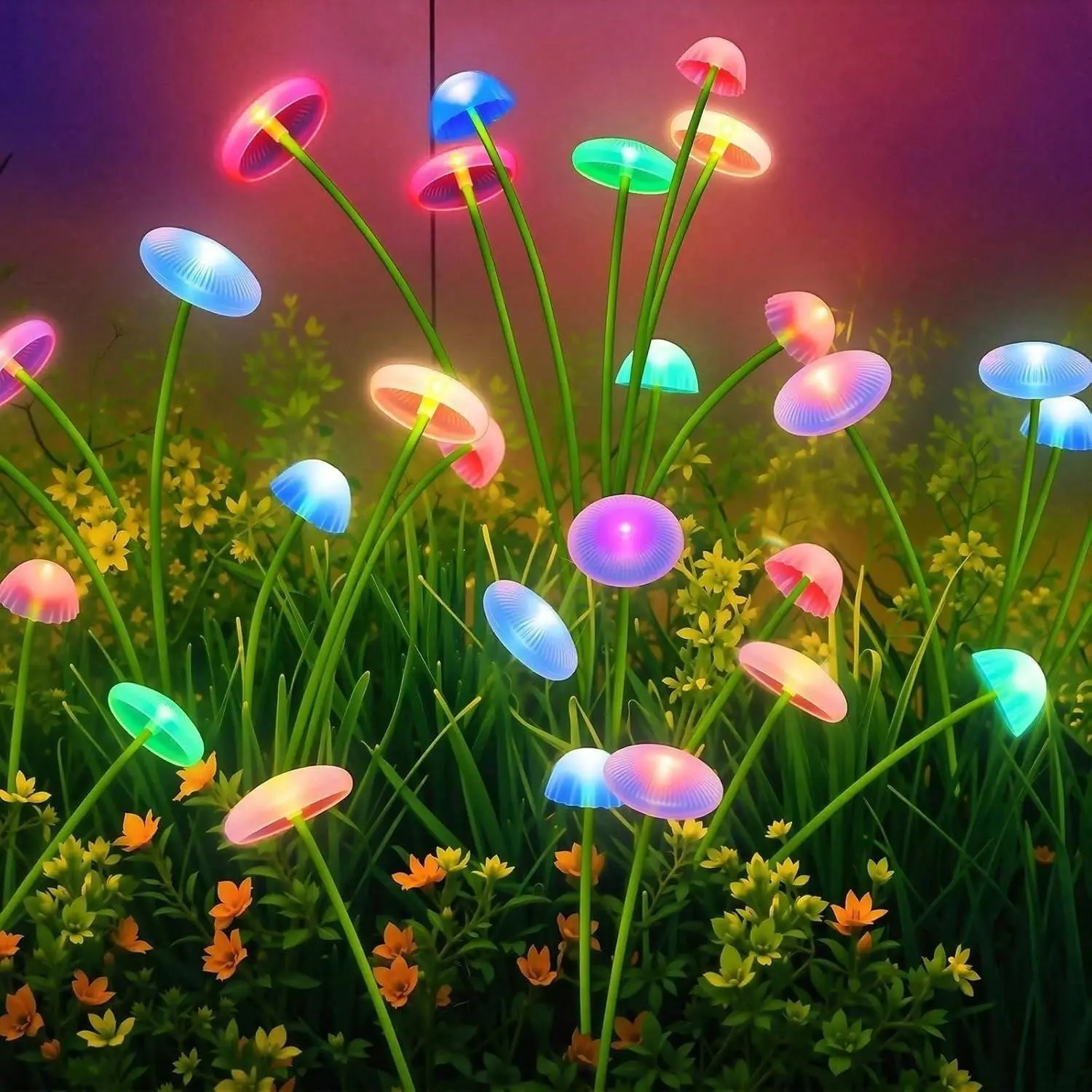 4 Pack Solar Garden Lights, 32 LEDs Swaying Mushroom Lights with 8 Lighting Modes, IP65 Waterproof Outdoor Decor for Garden, Yard, Patio, Pathway (Warm White)