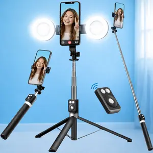 6-in-1 Selfie Tripod with Dual LED Fill Lights, Bluetooth Remote, Adjustable Portable Phone Stand, 360°Detachable Travel Tripod Stick, Compact Design forVersatile Use