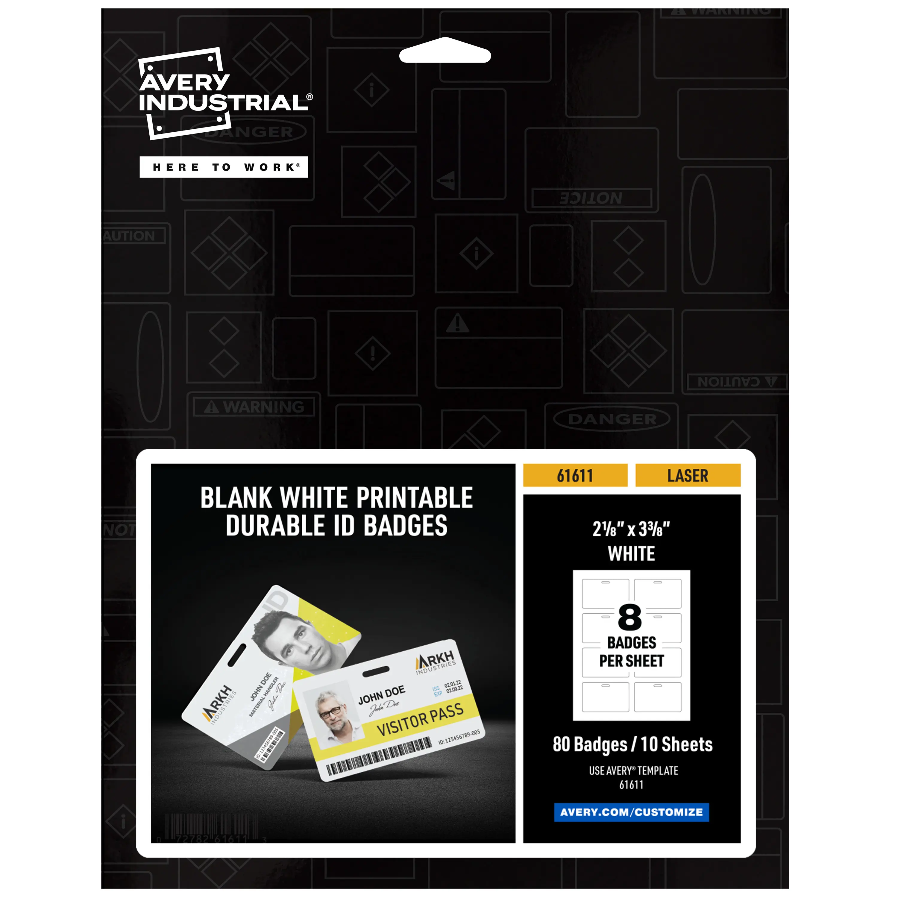 Avery Durable Wide ID Badges for Lanyards, Laser Printable on Both Sides, Blank White, 80 Total, 3.375" x 2.125" (61611)