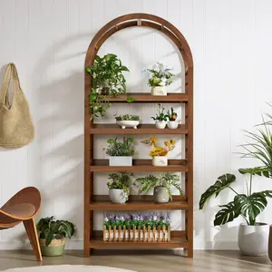 Giratree 70.87" 5-Tier Solid Wood Open Bookcase, Modern Arched Bookshelf, Home Office Shelf Storage Organizer, Storage Display Rack Shelf for Living Room