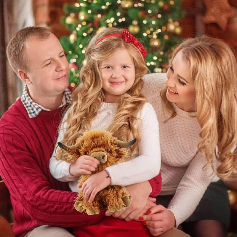 Highland Cow Stuffed Animal Cute Fluffy Cow Plush Figure Toys Realistic Scottish Cow Plush Toy Soft Farm Animal Cattle Plushie Doll Present for Adults Kids Boys Girls